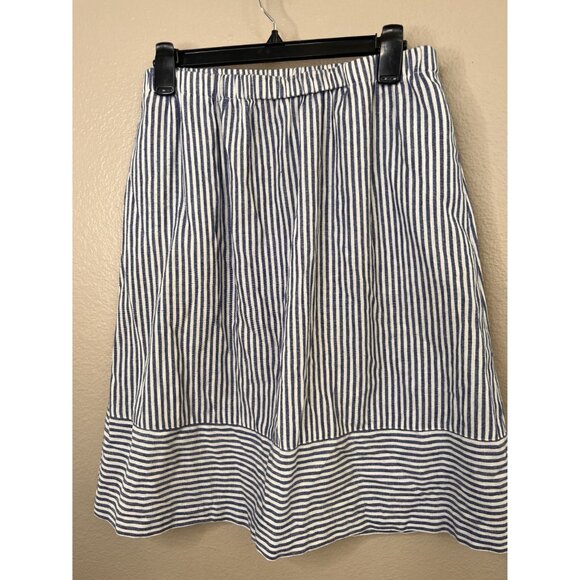 J.Crew Womens Navy & White Striped A-Line Skirt Size M Elastic Waist Cotton - Picture 2 of 7